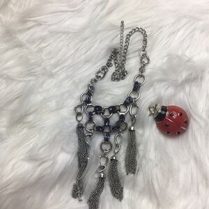 Tasseled, bejeweled necklace, 16-19” long, plus 3”